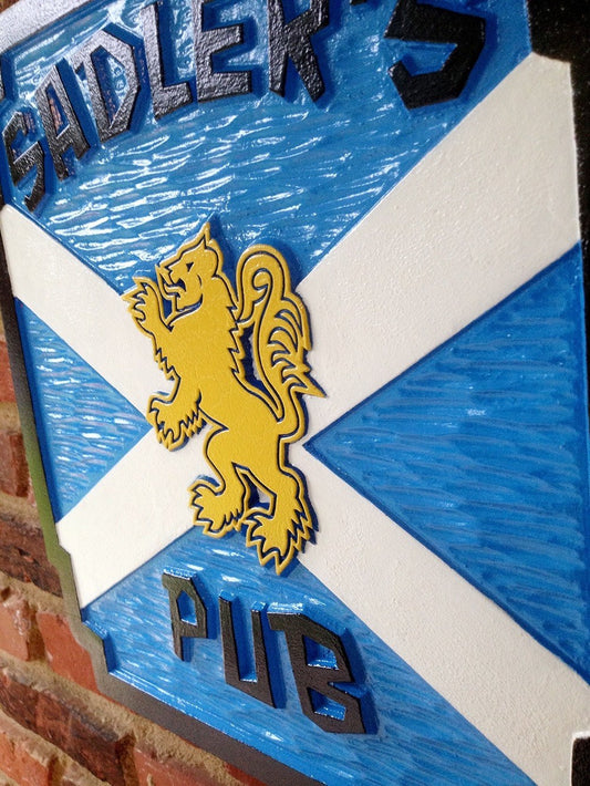 Personalize your Scottish Bar or Pub Sign - Custom Scottish flag sign - Custom Carved Signs (BP17) - The Carving Company