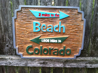 Cedar Carved Beach Sign with directional arrows  (S4) - The Carving Company