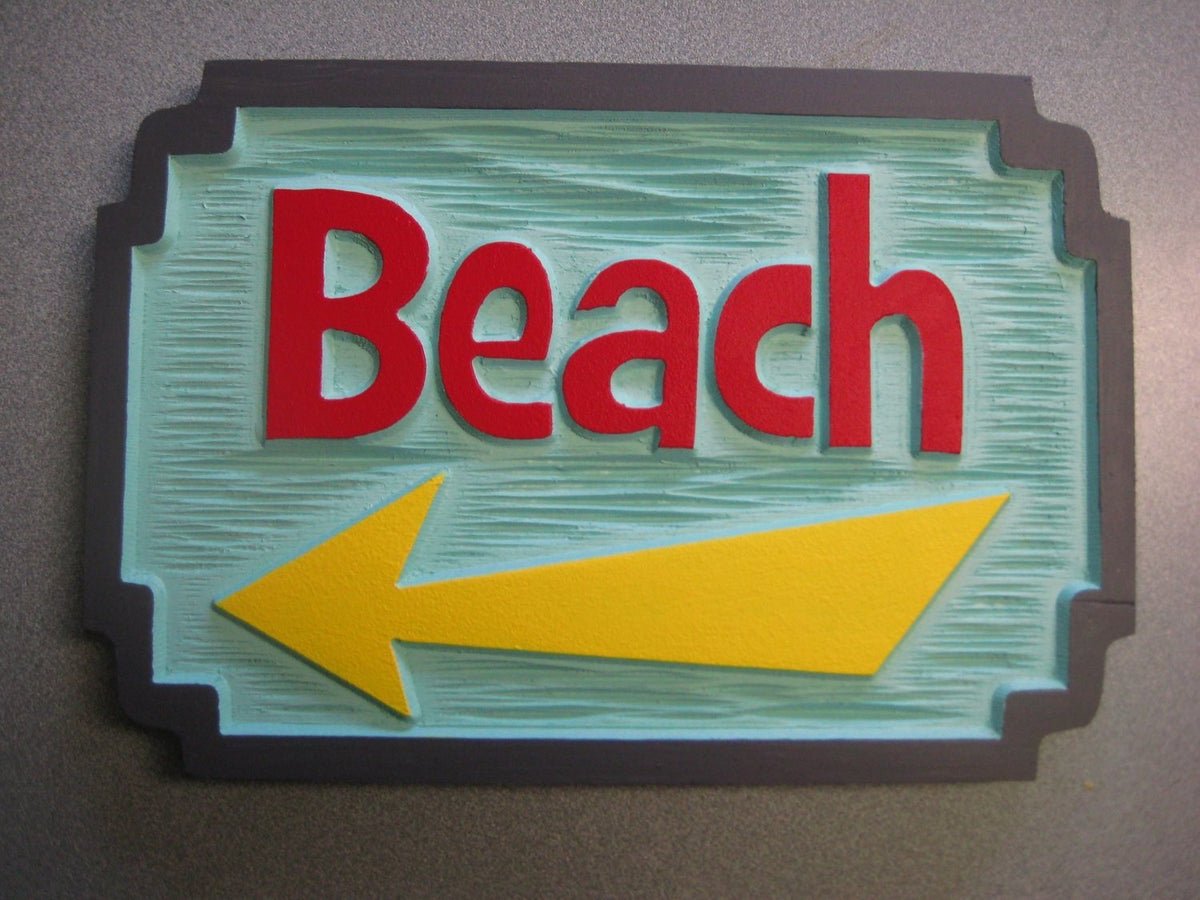 Carved Beach sign with directional arrow (S9) - The Carving Company