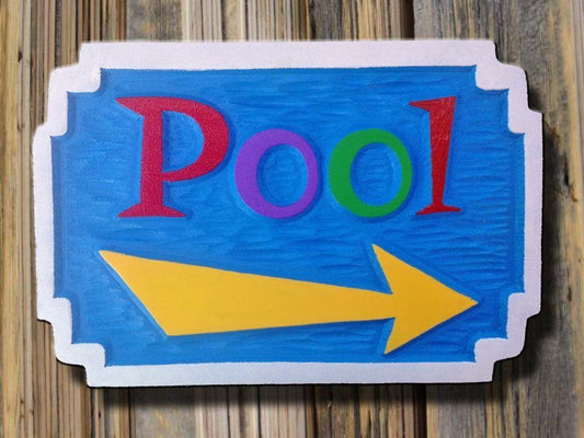Carved Pool Sign - With Directional Arrow  (S3) - The Carving Company