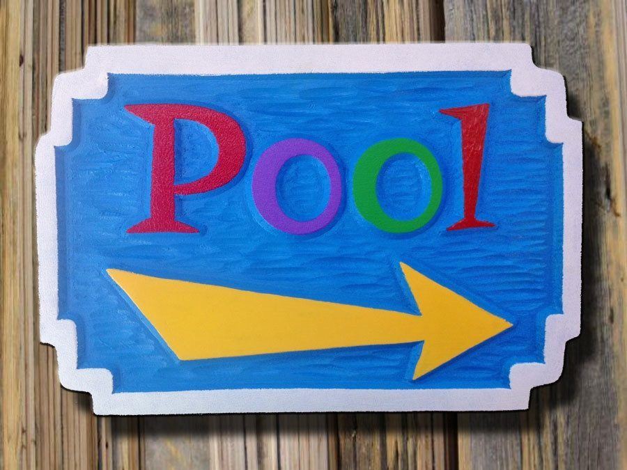 Carved Pool Sign - With Directional Arrow – The Carving Company