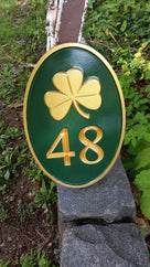 Carved Road Address plaque - House number with shamrock or other stock image (HN1) - The Carving Company