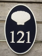 Carved Road Address plaque - House number with shell or other stock image (HN1) - The Carving Company