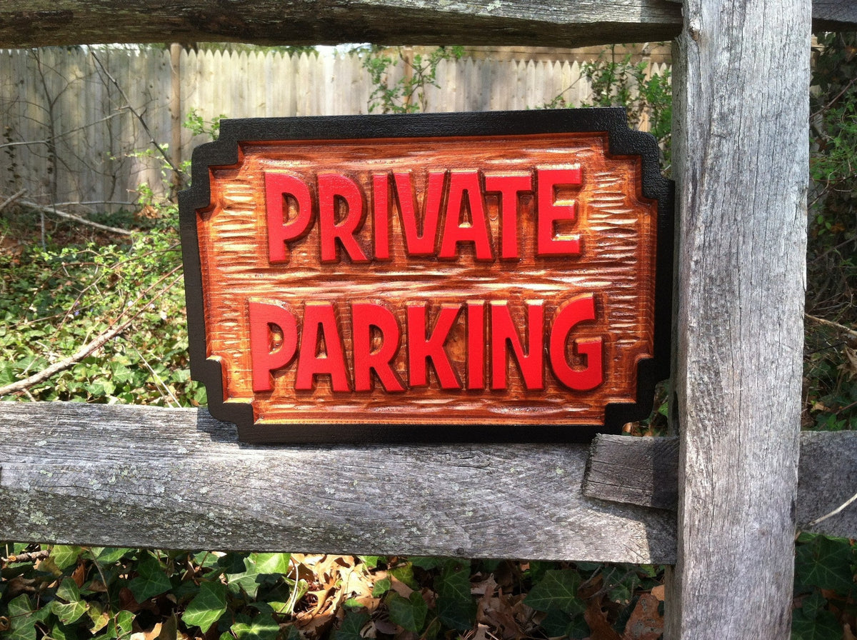 Carved Cedar Private Parking - No Parking - Carved Wood Sign (B68) - The Carving Company