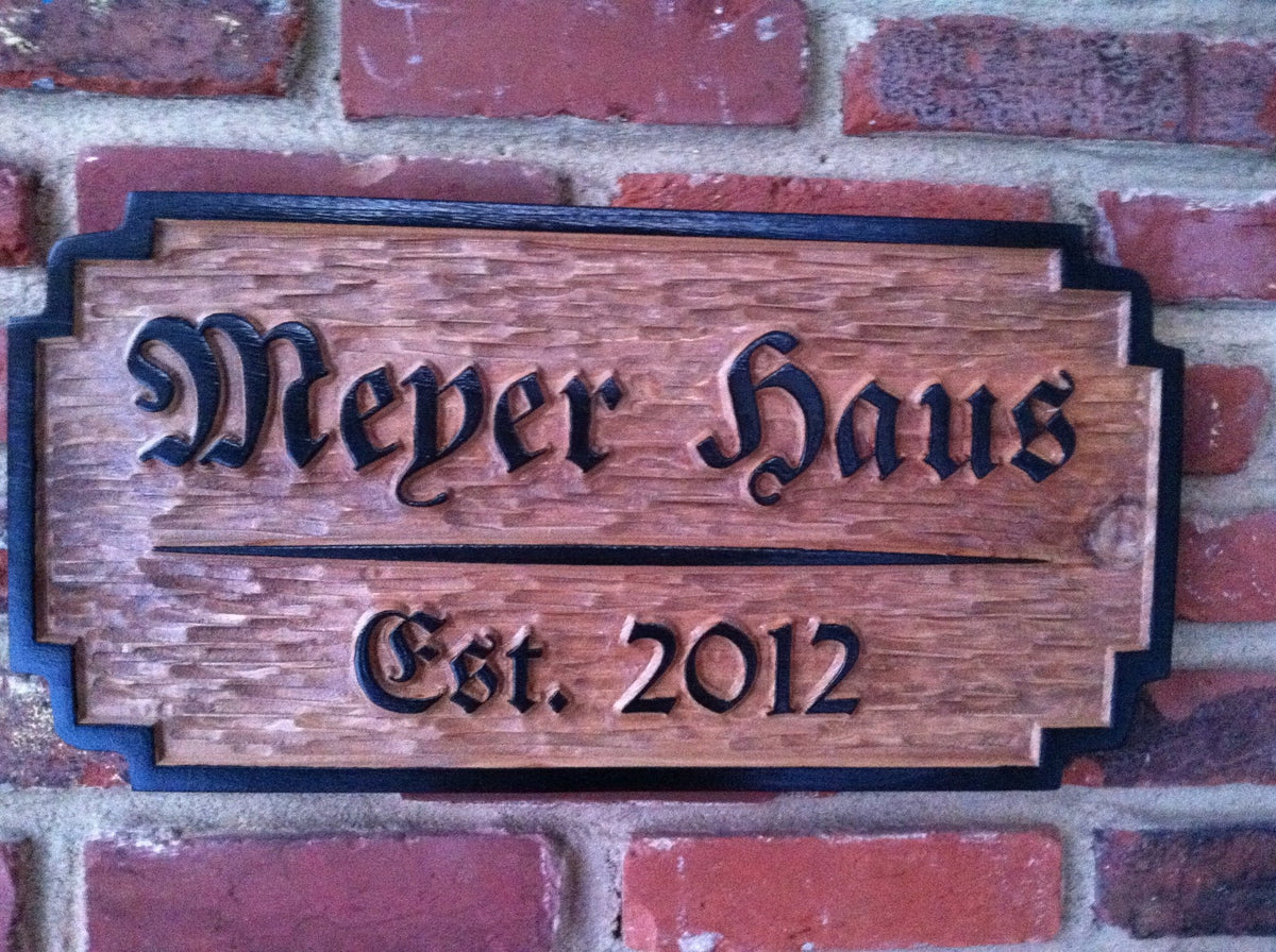 Custom carved wood German theme established sign (LN14) - The Carving Company