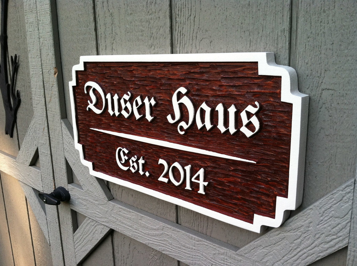 Custom carved wood German theme established sign (LN14) - The Carving Company