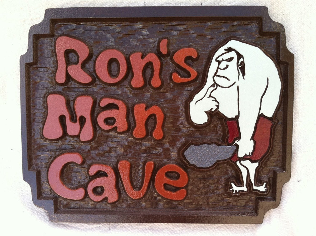Man Cave Sign with Neanderthal Man and est date (MC3) - The Carving Company