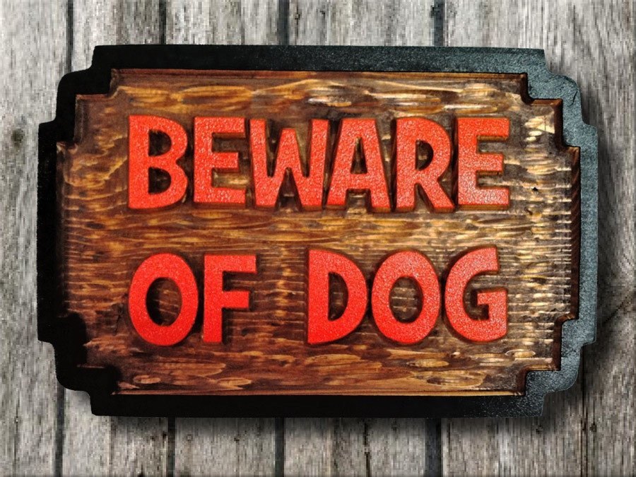 Carved Cedar Beware of Dog Warning Sign - Carved Wood Sign (P7) - The Carving Company