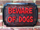 Carved Cedar Beware of Dog Warning Sign - Carved Wood Sign (P7) - The Carving Company