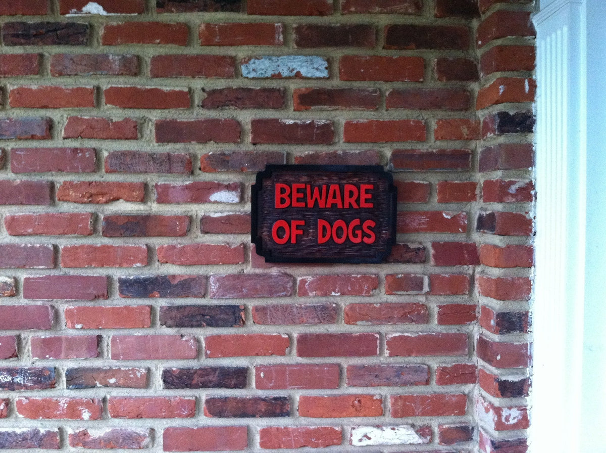 Carved Cedar Beware of Dog Warning Sign - Carved Wood Sign (P7) - The Carving Company