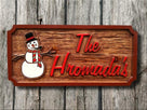 Custom Wood Carved Last name Holiday Sign with Snowman - Solid Cedar (H2) - The Carving Company