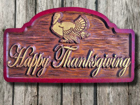 Happy Thanksgving Centerpiece - Carved Wood Sign (H4) - The Carving Company