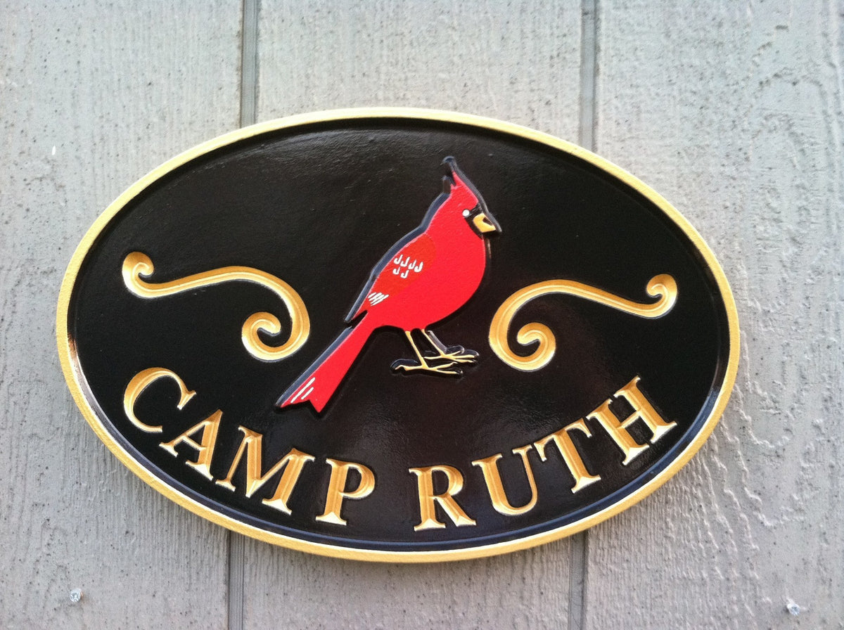 Personalized Last Name Entrance Sign With Blue Jay or other bird - Custom Carved Signs (LN23) - The Carving Company