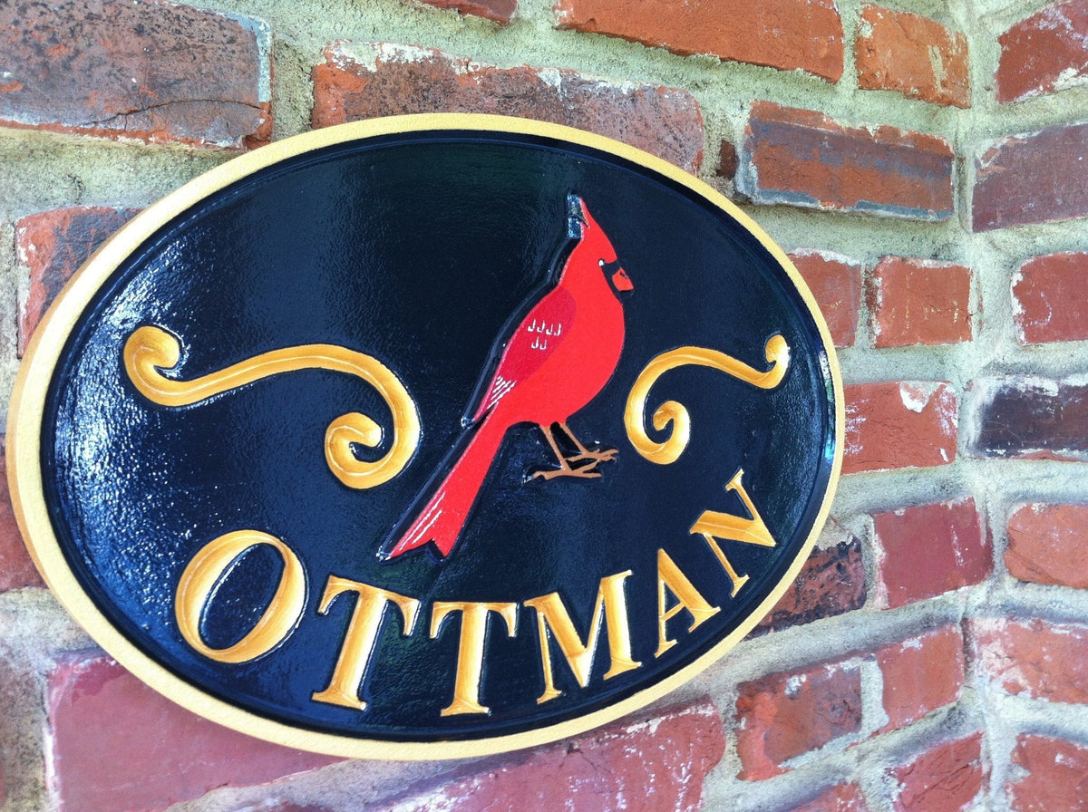 Personalized Last Name Entrance Sign With Blue Jay or other bird - Custom Carved Signs (LN23) - The Carving Company