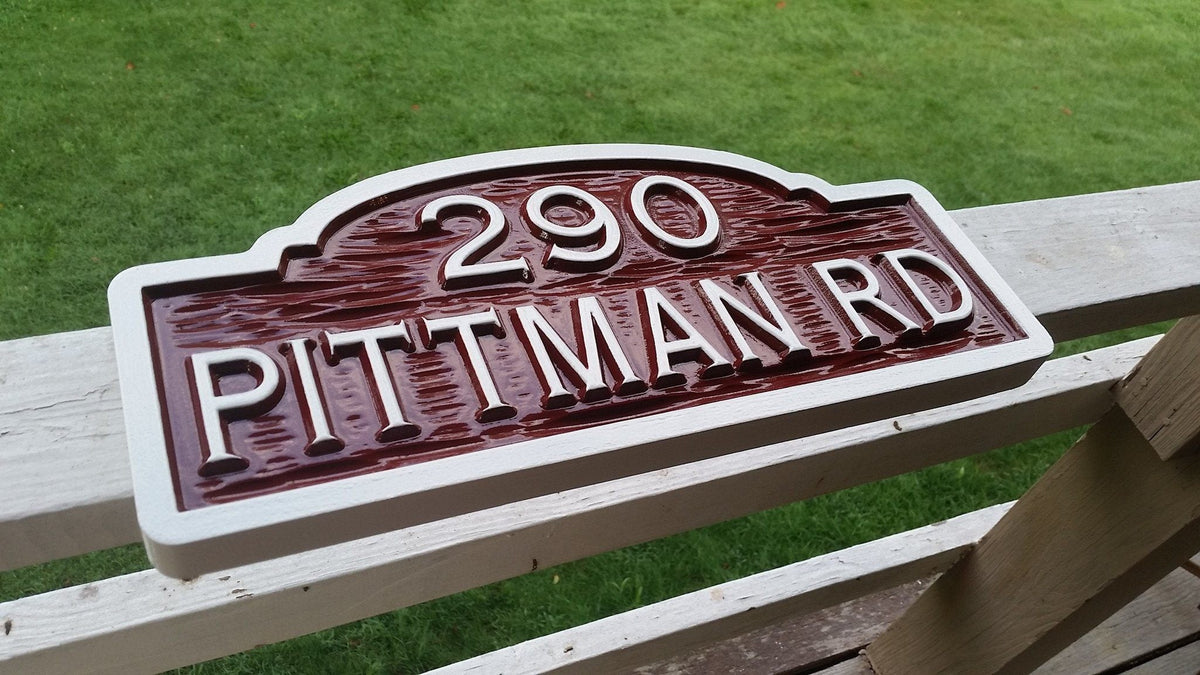 Arched top House number sign with Street Address (A91) - The Carving Company