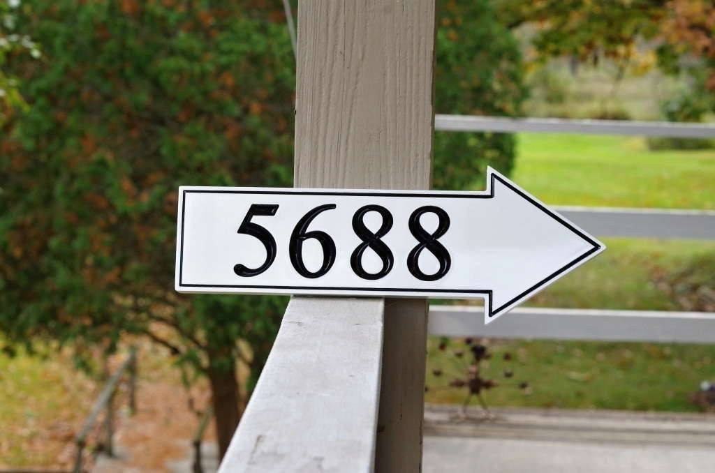 Exterior Directional House Number Sign Pointing Up, Right or Left, Down (A178) - The Carving Company