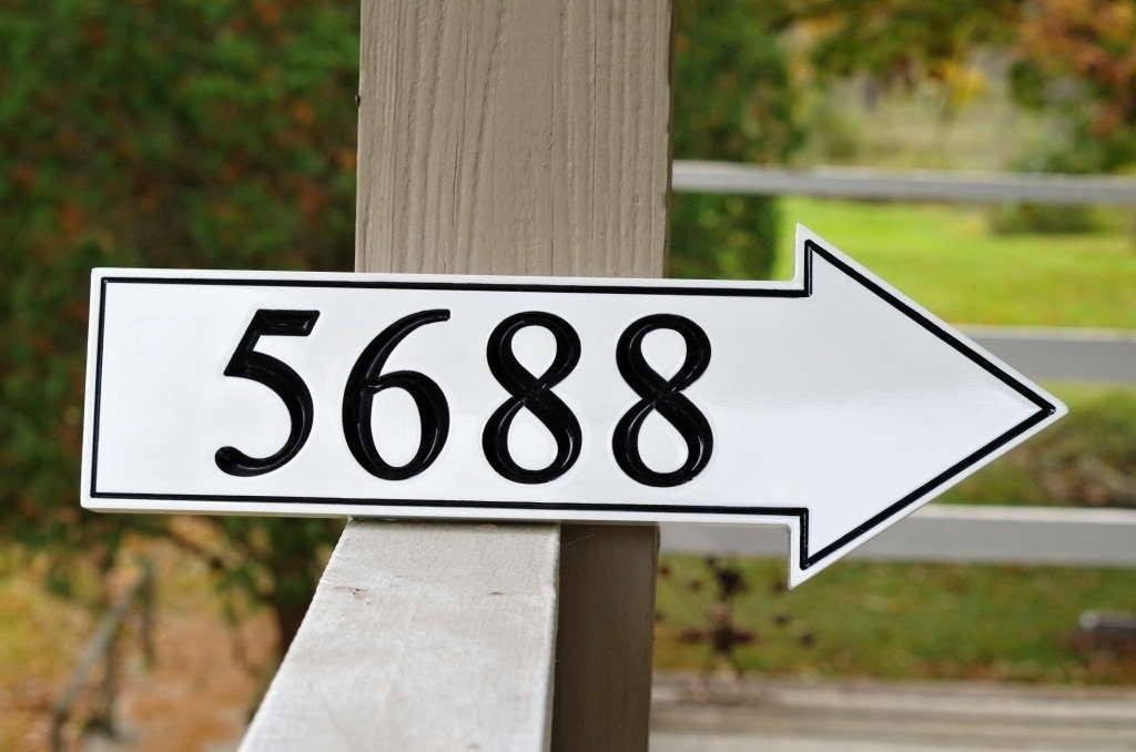 Arrow Shaped House Number Sign Pointing Right or Left, Up or Down (A148) - The Carving Company