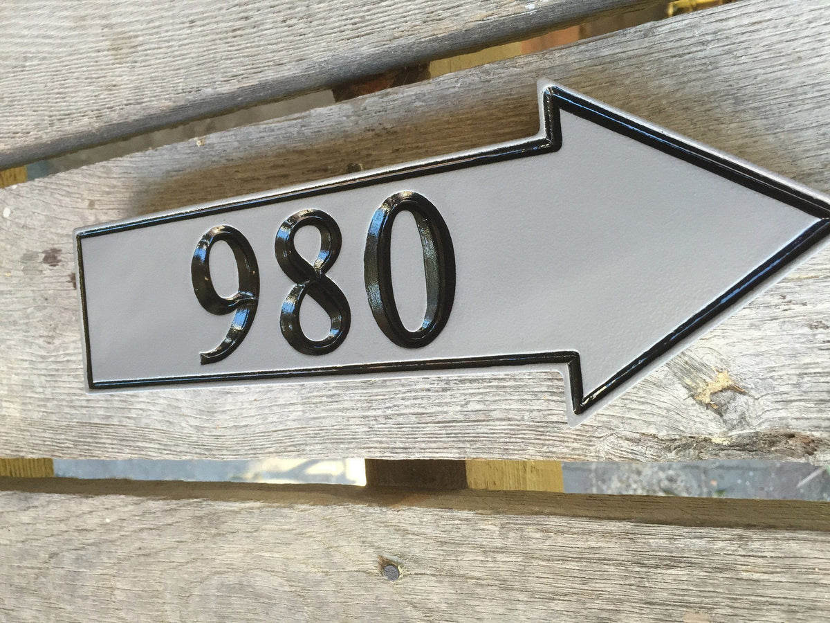 Exterior Directional House Number Sign Pointing Up, Right or Left, Down (A178) - The Carving Company