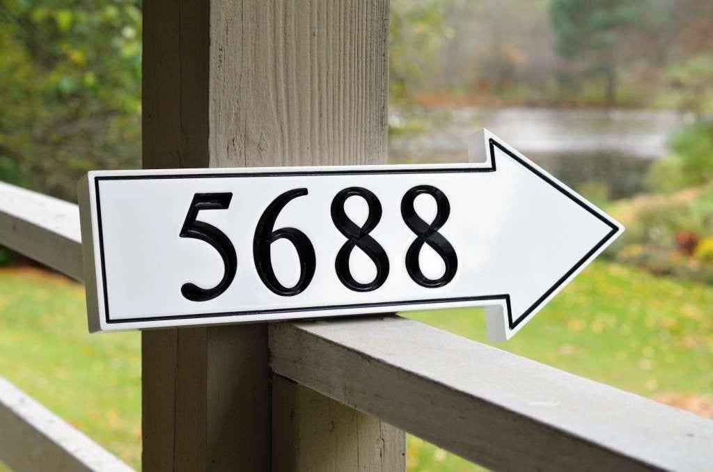 Arrow Shaped House Number Sign Pointing Right or Left, Up or Down (A148) - The Carving Company
