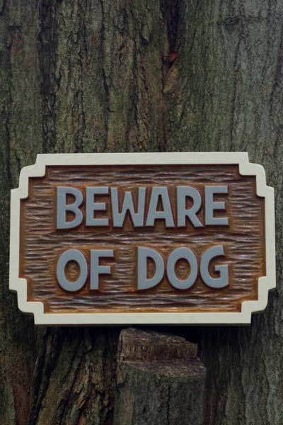 Carved Cedar Beware of Dog Warning Sign - Carved Wood Sign (P7) - The Carving Company