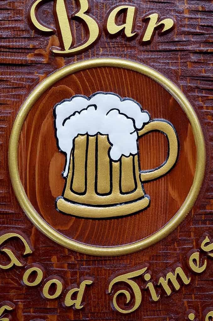 Custom Carved Cedar Pub Sign with Custom Image and tag line (BP26) - The Carving Company