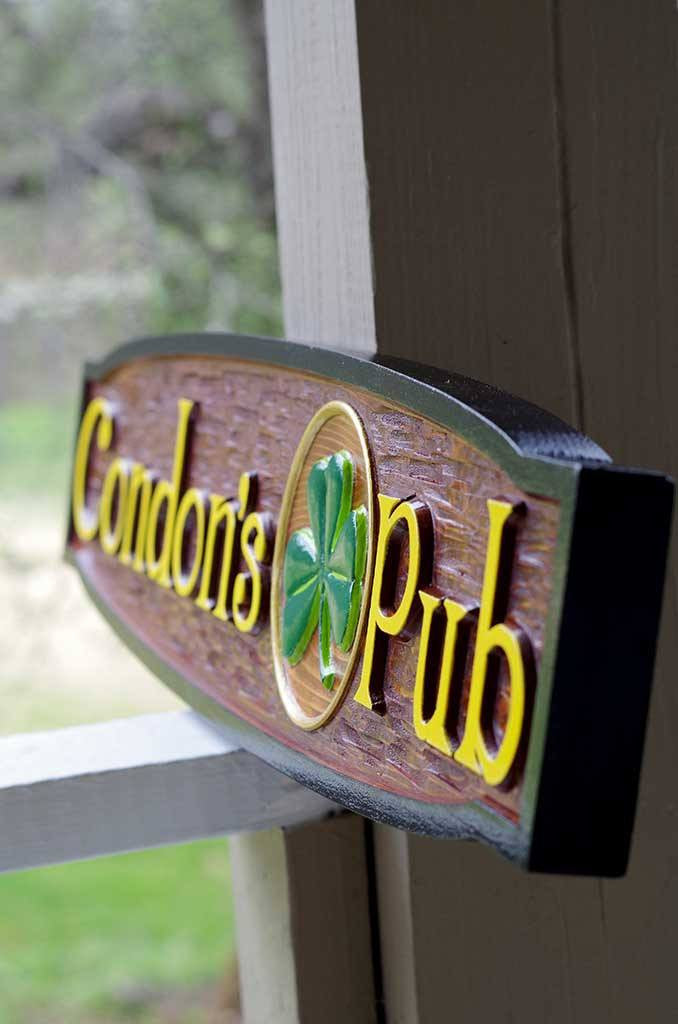 Custom Carved Cedar Pub Sign with Shamrock - horizontal (BP14) - The Carving Company