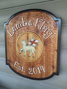 Custom Carved Cedar sign for Bar, Pub, or Tavern with Lamb and England image (BP50) - The Carving Company