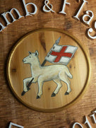 Custom Carved Cedar sign for Bar, Pub, or Tavern with Lamb and England image (BP50) - The Carving Company