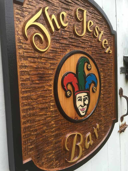 Custom Carved Wood sign for Bar, Pub or Tavern with Jester or other image (BP49) - The Carving Company