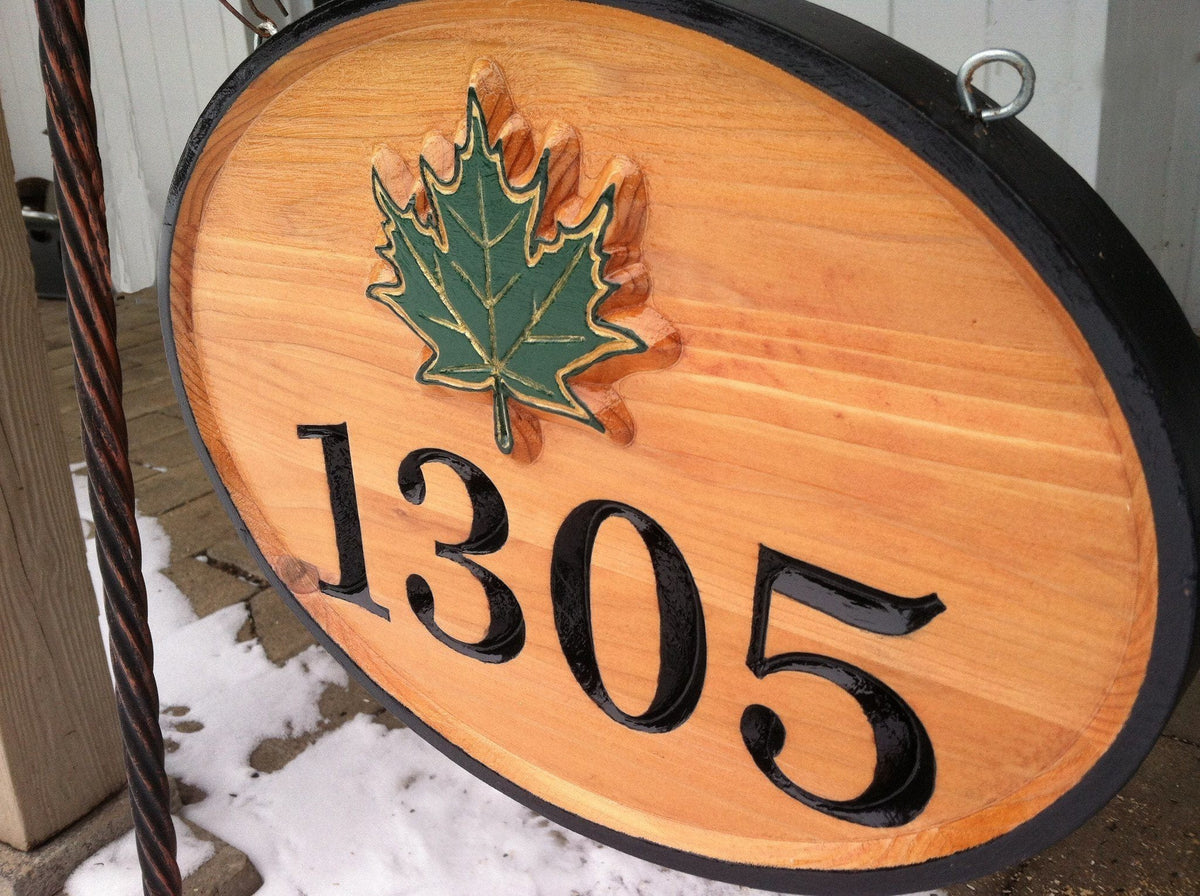 Pinecone House Number sign - Carved Cedar (A166) - The Carving Company