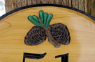 Pinecone House Number sign - Carved Cedar (A166) - The Carving Company