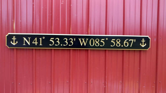 Coordinates Sign - Custom Carved Quarterboard - Add your Coordinates or Text  (Q50) - The Carving Company