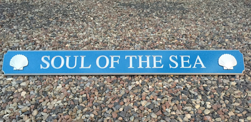 Soul of the sea quarterboard painted blue and silver
