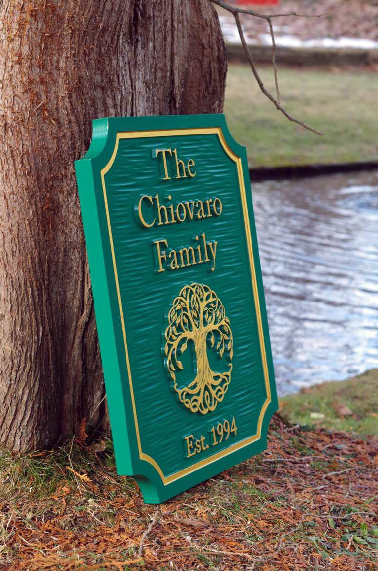 Personalized Name Entrance Sign With Sycamore Tree or other image - Custom Carved Address Sign (LN42) - The Carving Company