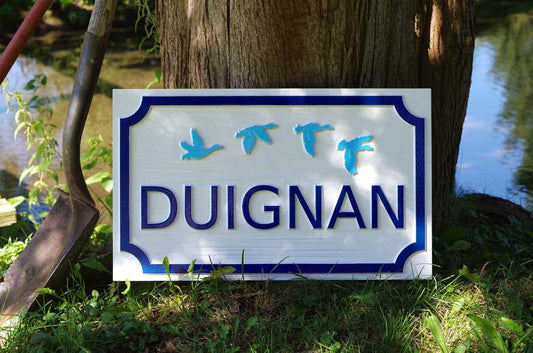 Custom Carved Family Name sign with Duck images (LN36) - The Carving Company