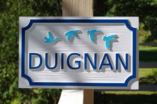 Custom Carved Family Name sign with Duck images (LN36) - The Carving Company