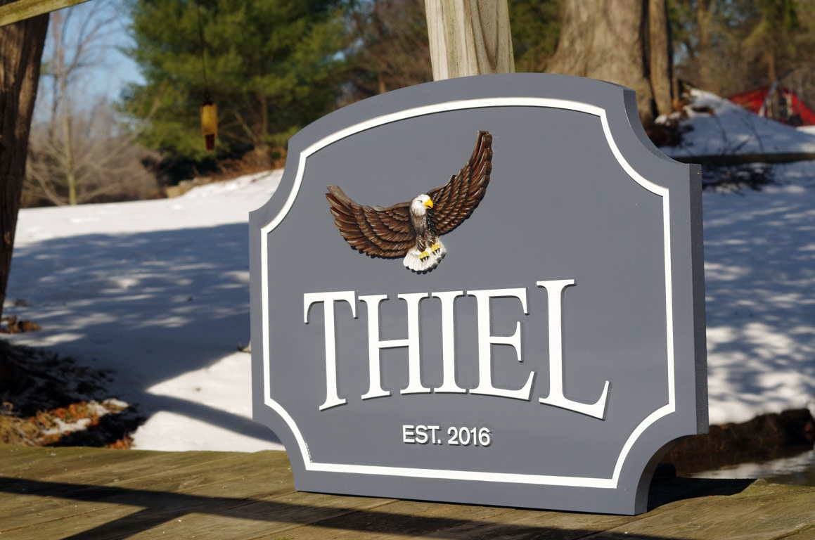 Custom Carved Family Name sign with Established year and Eagle image (LN50) - The Carving Company