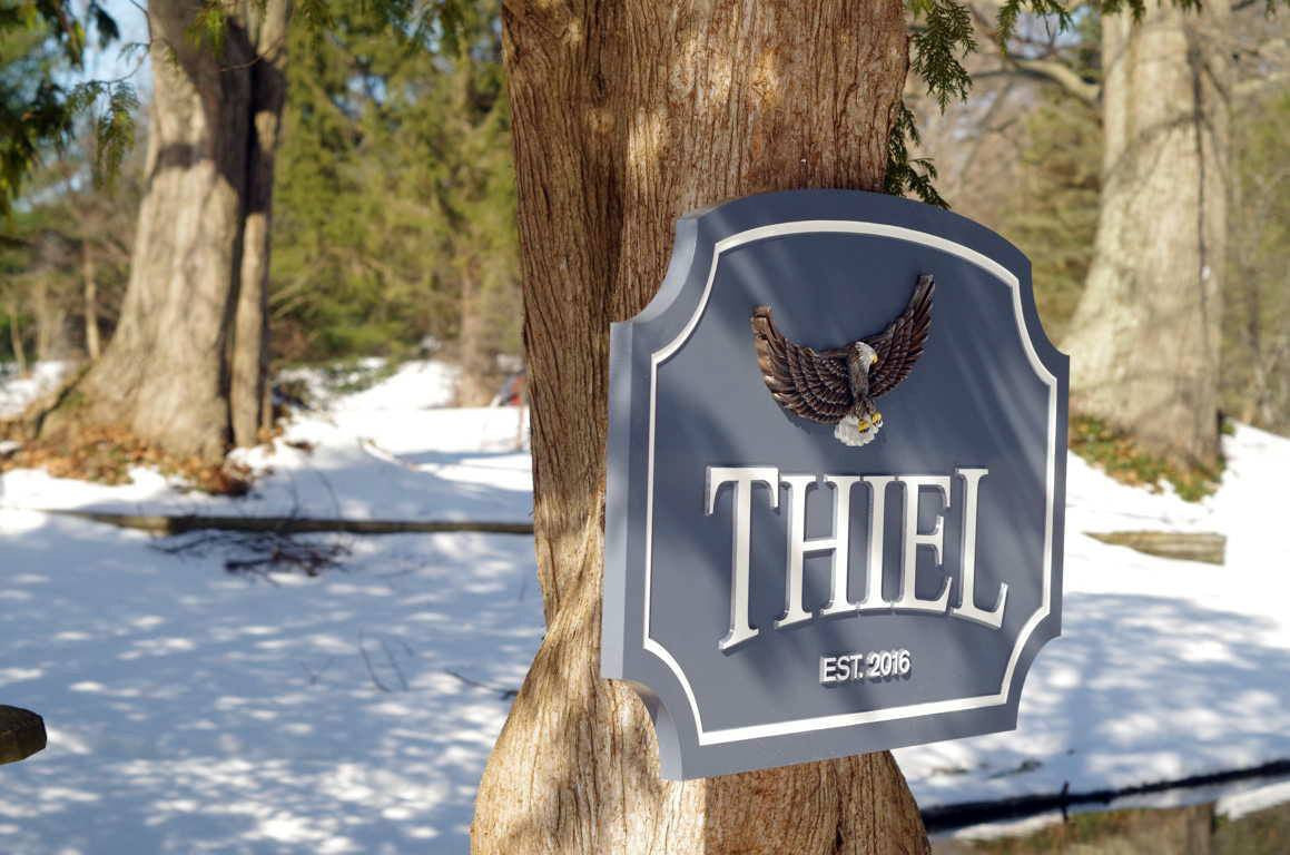 Custom Carved Family Name sign with Established year and Eagle image (LN50) - The Carving Company
