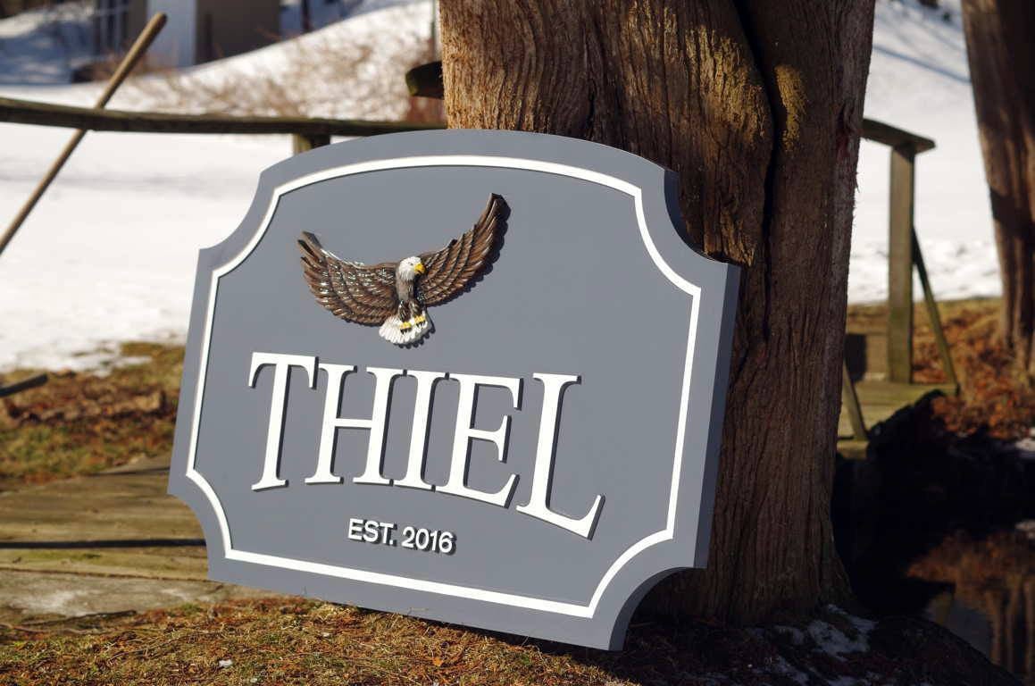 Custom Carved Family Name sign with Established year and Eagle image (LN50) - The Carving Company