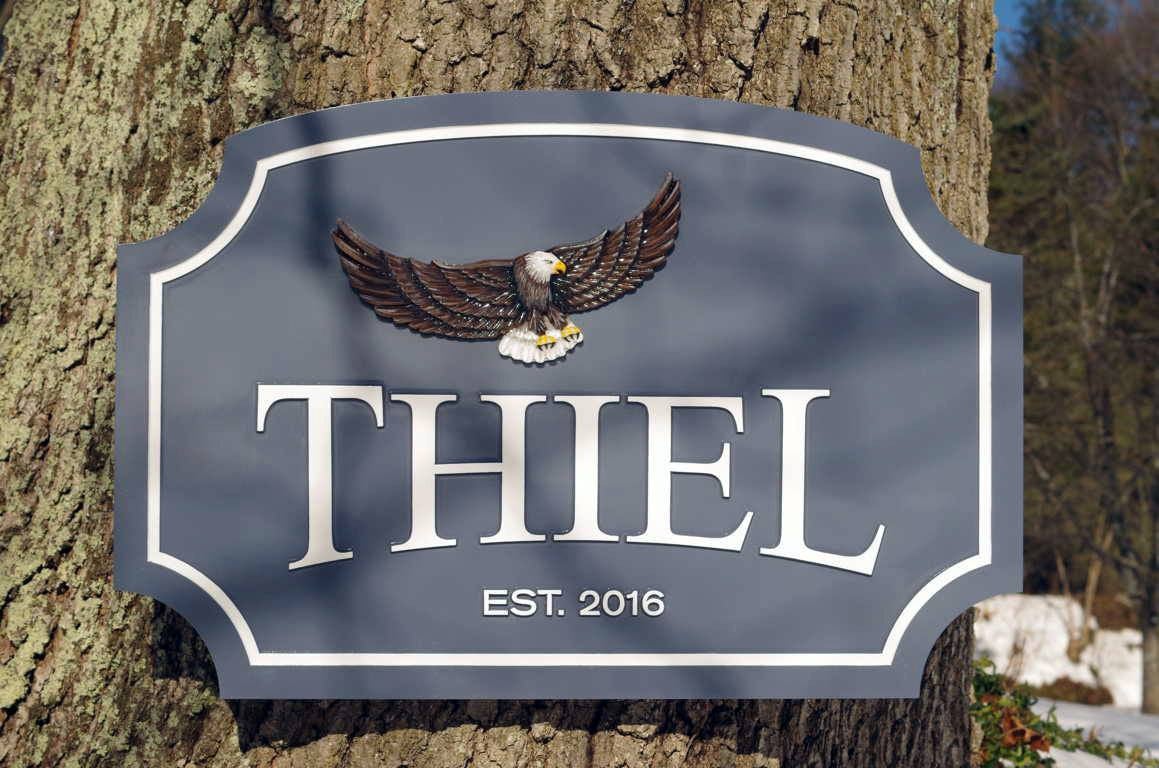Custom Carved Family Name sign with Established year and Eagle image (LN50) - The Carving Company