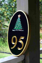 Carved Street Address plaque / House number with Christmas tree or other image (A120) - The Carving Company