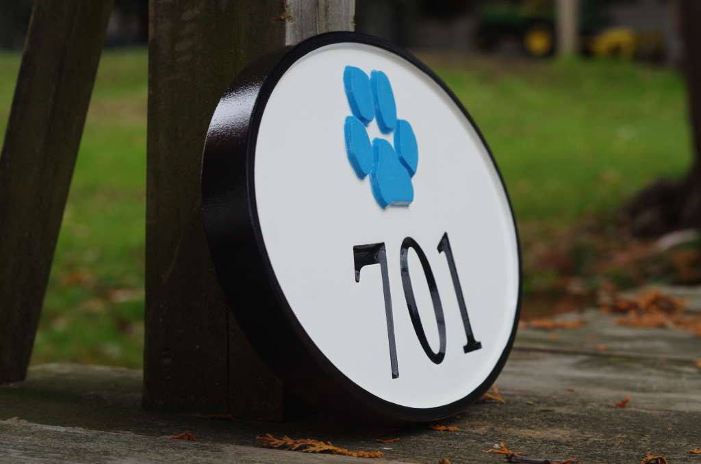 Carved Street Address plaque / House number with Paw print or other stock image (A123) - The Carving Company