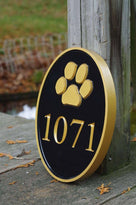 Carved Street Address plaque / House number with Paw print or other stock image (A141) - The Carving Company