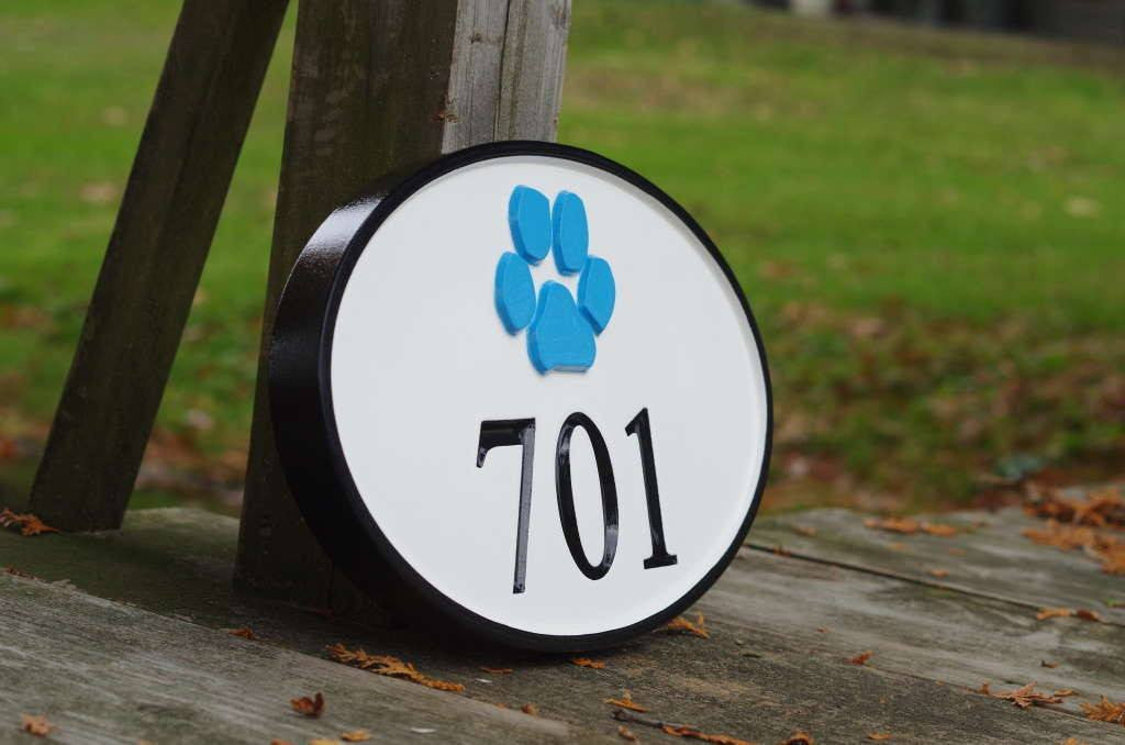 Carved Street Address plaque / House number with Paw print or other stock image (A141) - The Carving Company