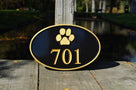 Carved Street Address plaque / House number with Paw print or other stock image (A141) - The Carving Company