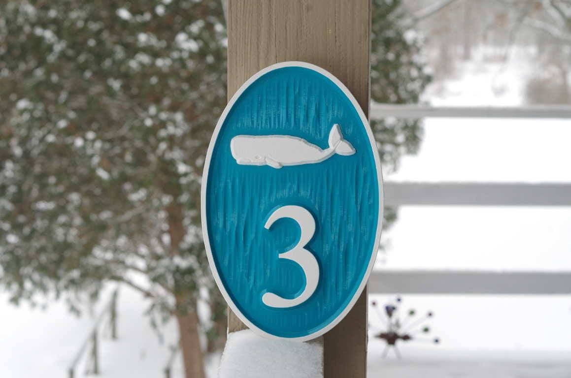 Carved Street Address plaque / House number with starfish (A139) - The Carving Company
