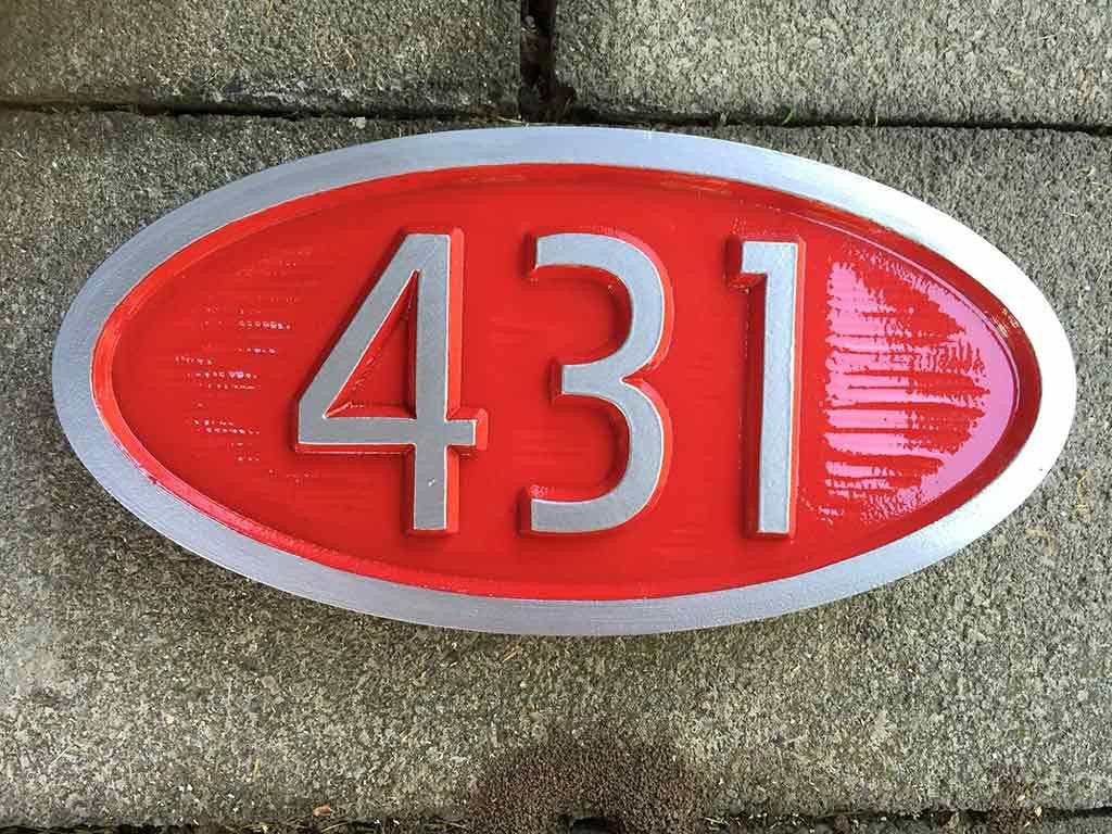 Custom Carved House number / Street Address Sign - Mid Century Modern Font (A98) - The Carving Company
