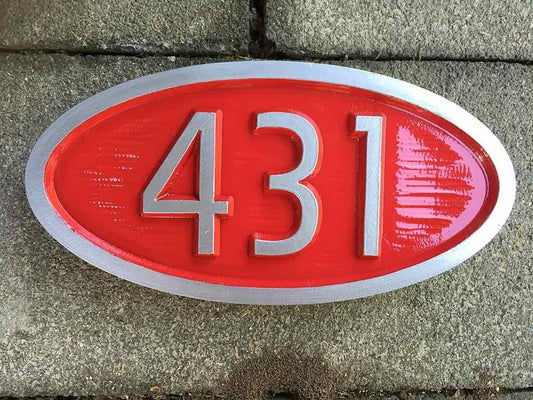 Custom Carved House number / Street Address Sign - Mid Century Modern Font (A98) - The Carving Company