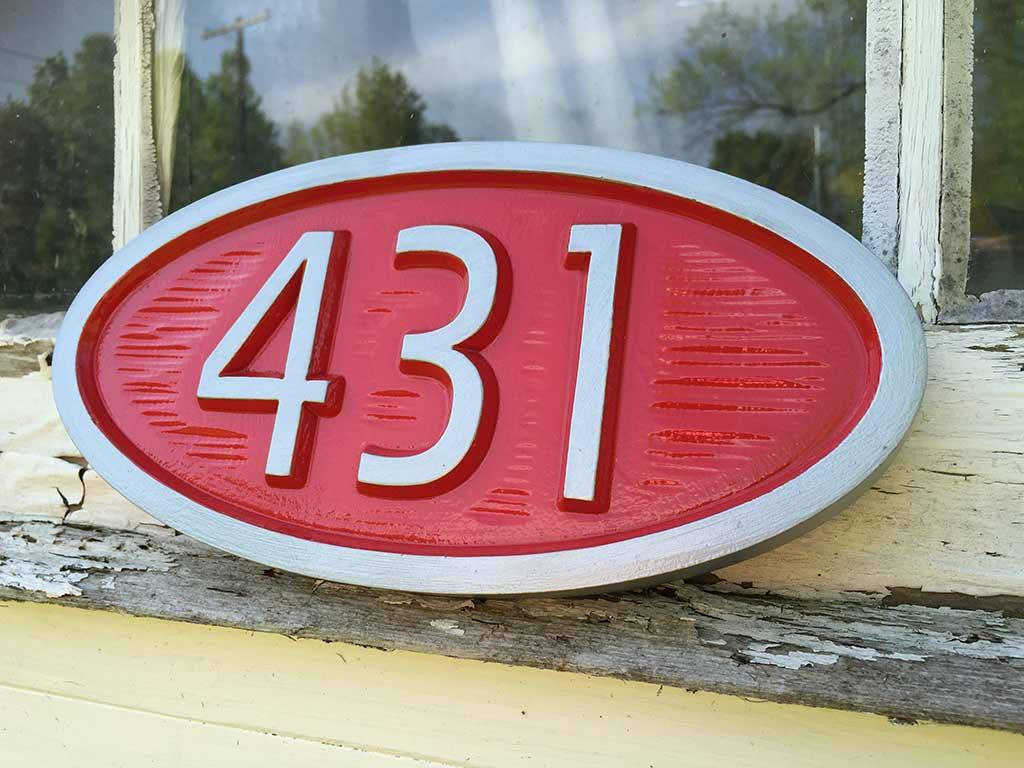 Custom Carved House number / Street Address Sign - Mid Century Modern Font (A98) - The Carving Company