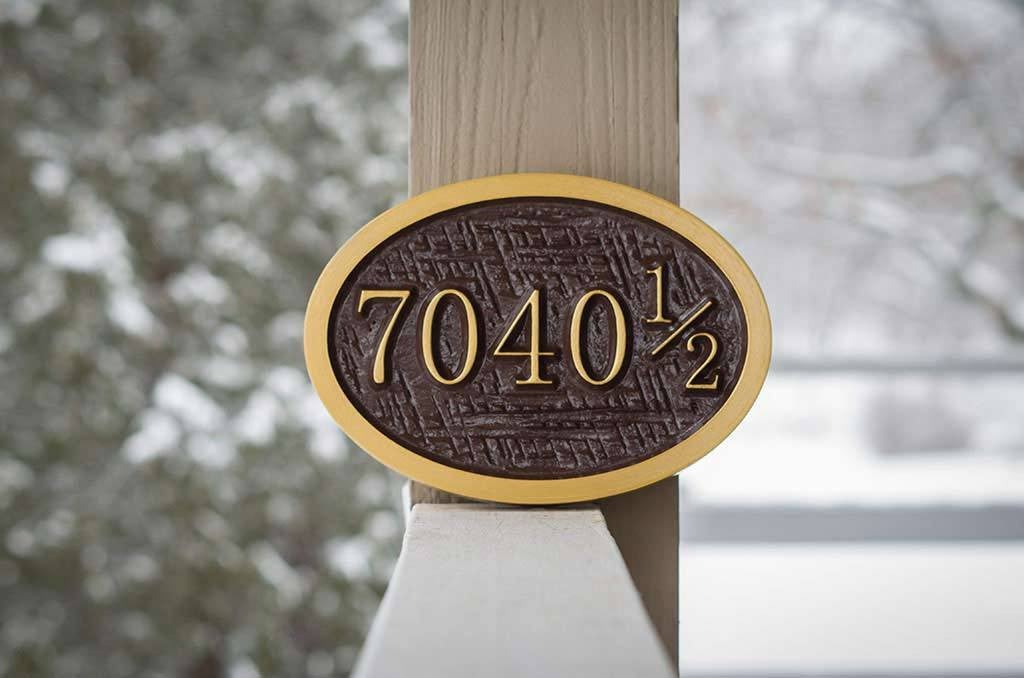 Customized Oval Street Number sign with 1/2 half number  (A26) - The Carving Company